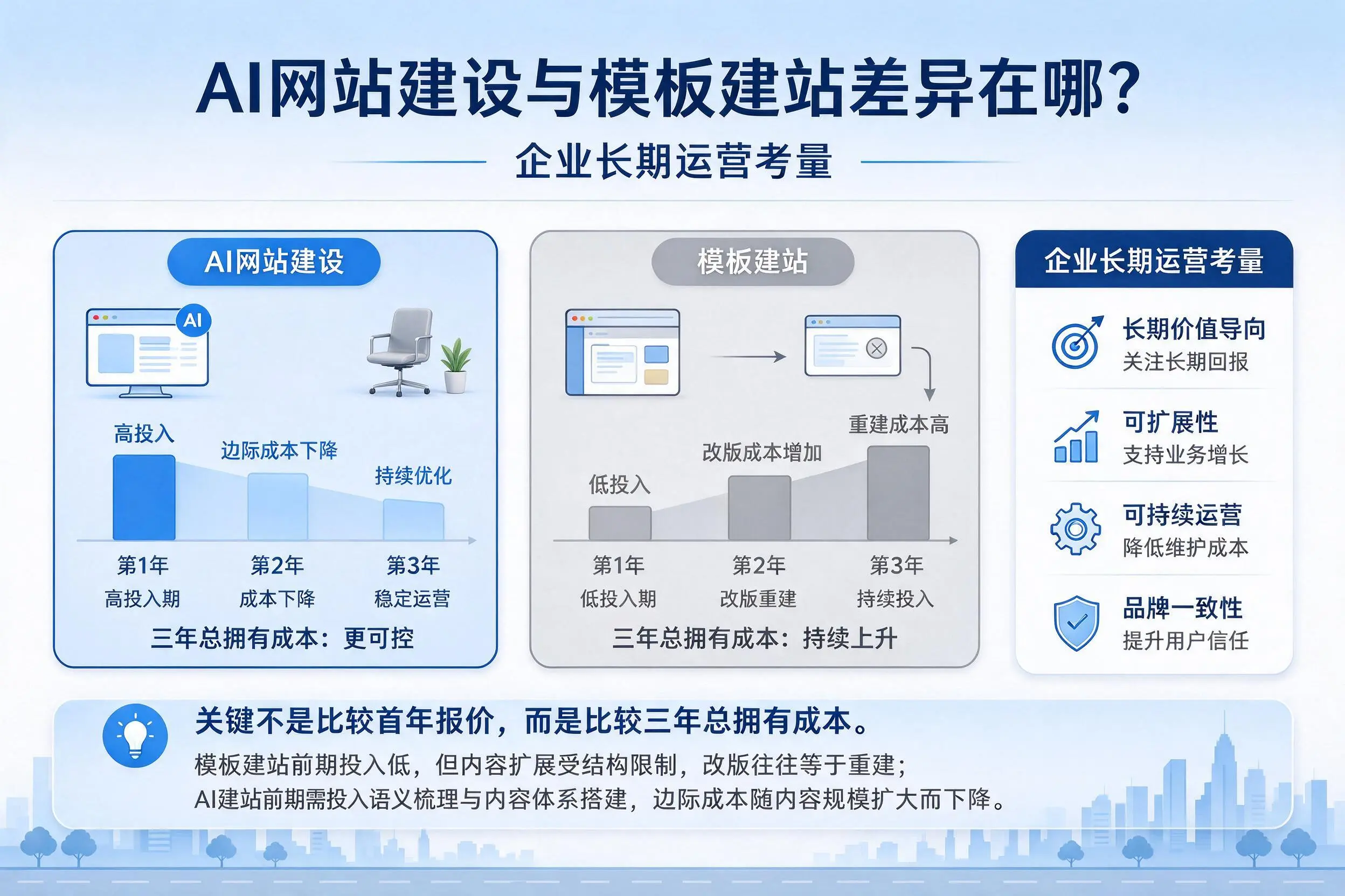 AI网站建设与模板建站差异在哪?达州企业长期运营考量